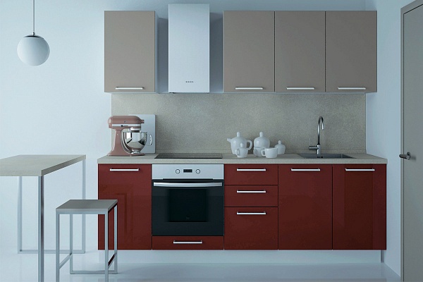 Модульная кухня, декор Красный ALT2 и Латте ALT27MUV